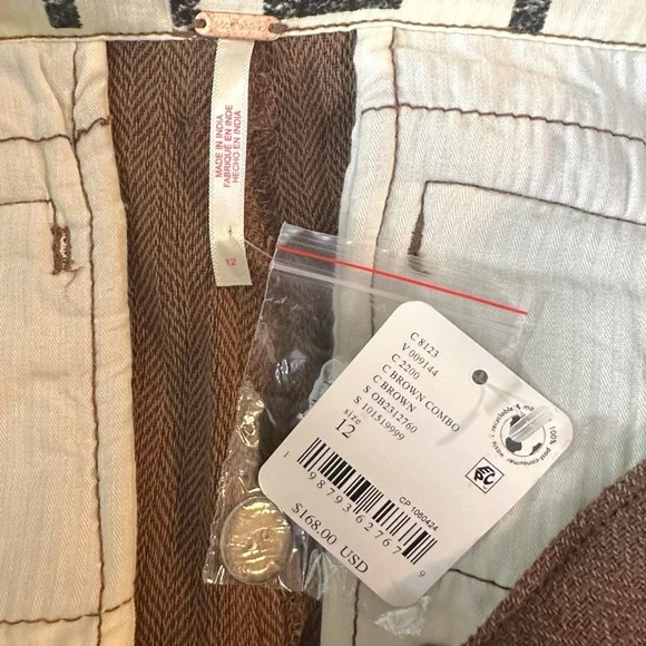 Free People Herringbone Textured Dark Academia Brown Cargo Pants Size 12 NWT - Picture 11 of 17